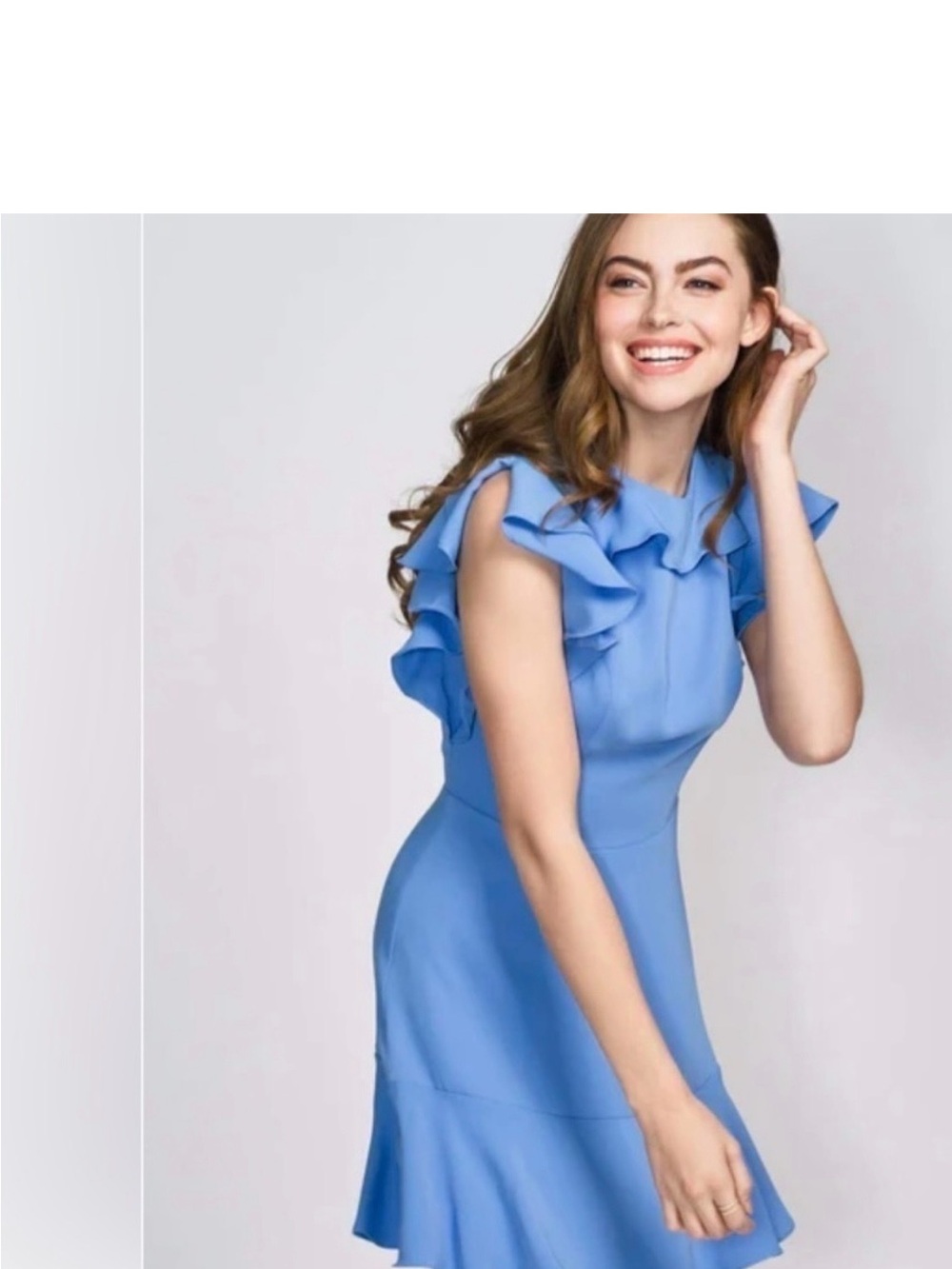Amanda Uprichard Emery Med. Sky Blue Ruffle-Sleeve Fit & Flare Dress